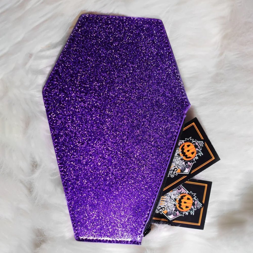 Love Pain and Stitches Pumpkin Kult Coin Coffin Bag (Orange, Purple or Black) - Picture 2 of 5